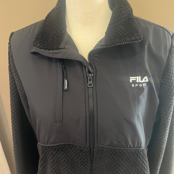 Women's Fila Sport Black Faux Fur Zip Up Jacket, Size Large - Picture 2 of 12